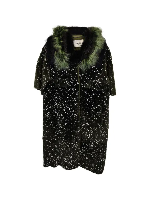Fendi Pre-Owned 2014 fur-trimmed textured coat Green NAPPUGBCL360103W
