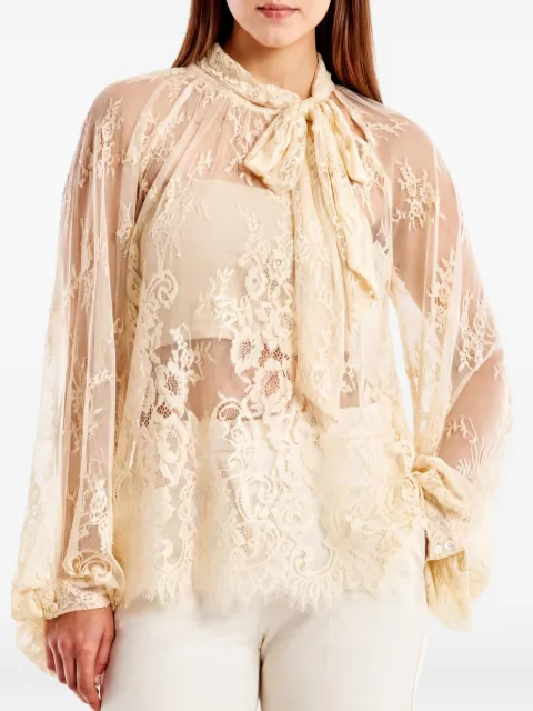 VICOLO lace-panelled pussy-bow blouse Neutrals TAB0195