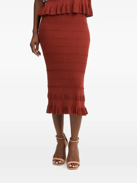 TWINSET ruffled pointelle-knit midi skirt Red 261TT3020