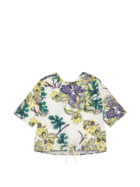 PSOPHIA Sun-Kissed Marigold Meadow floral drawstring top White 227SHR2708