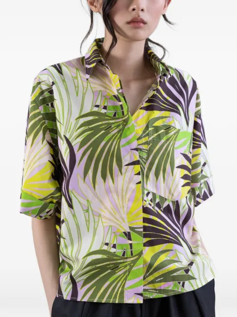 PSOPHIA oversized palm-print short-sleeve shirt Green 225SHR2699
