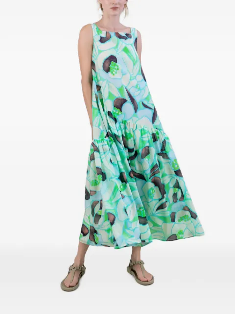 PSOPHIA botanical-print tiered midi dress Green 210DRS2633