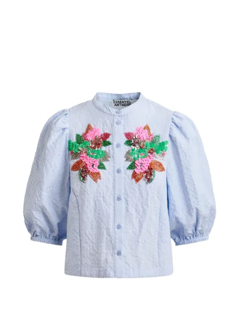Essentiel Antwerp Jaiden floral-detail shirt Blue JAIDEN