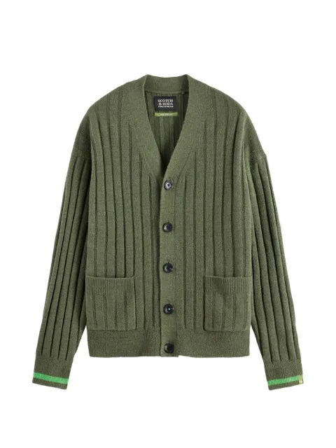 Scotch & Soda ribbed-knit patch-pocket cardigan Green 181346