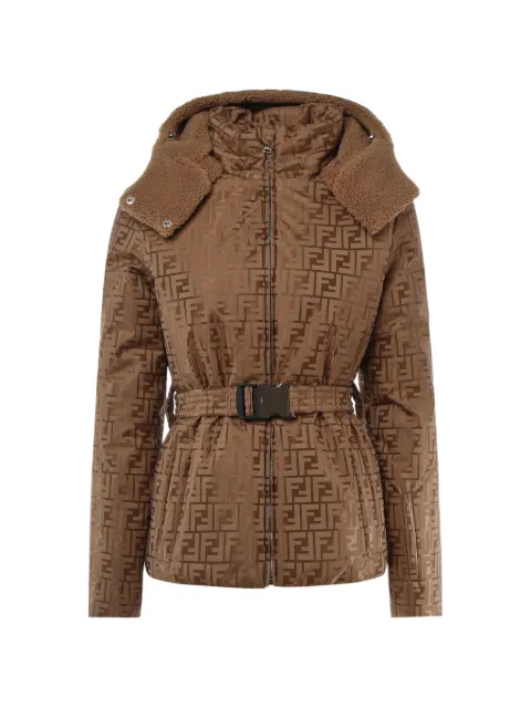 FENDI monogram-pattern belted jacket Brown FAN171AQCCF1PNO