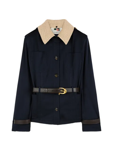Ports 1961 belted ribbed-collar jacket Blue PW126JSB02XWC044