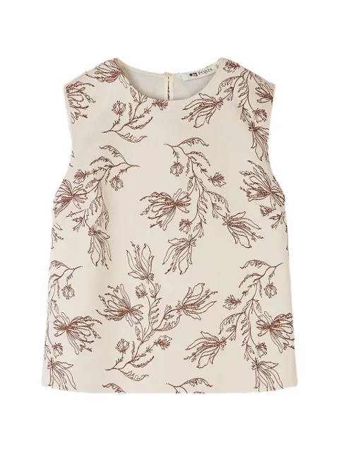 Ports 1961 floral-embroidered top Neutrals PW126HSS05XFB025