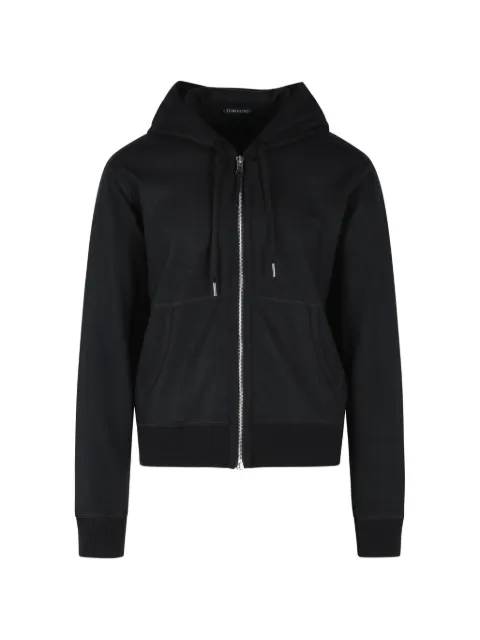 TOM FORD drawstring zip cashmere hoodie Black JDL026JMK008