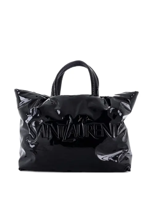 Saint Laurent Pre-Owned Logo Padded Patent Leather Maxi tote bag Black TBJ48125HXAUVM8E