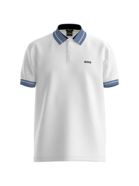 BOSS stripe-trim polo shirt in stretch cotton White 50559369