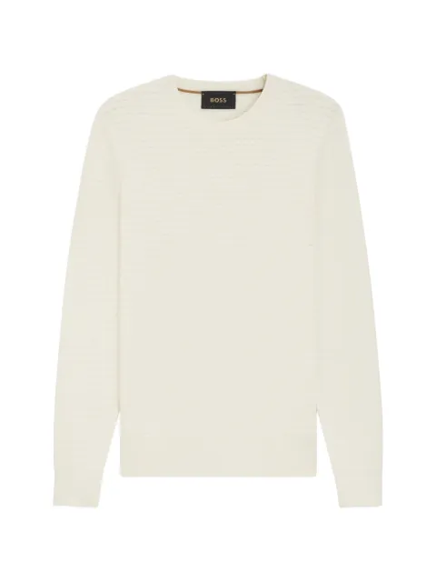 BOSS silk-cotton sweater with micro-check structure Neutrals 50555189