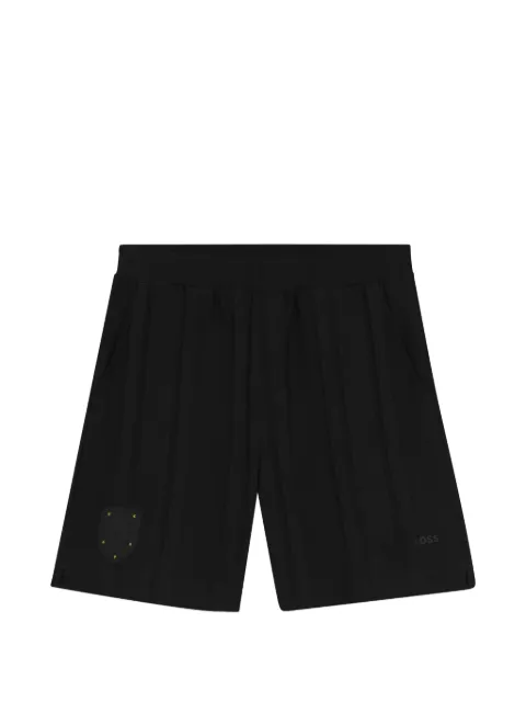 BOSS GREEN HUGO BOSS logo-patch pleated shorts Black 50559252