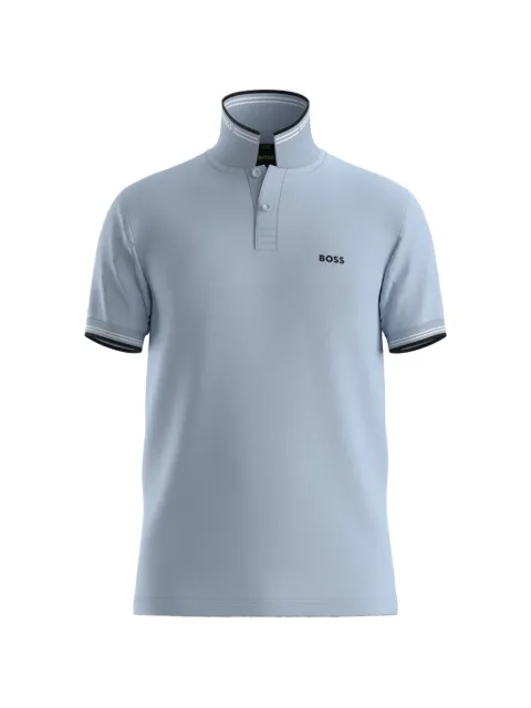 BOSS stretch-cotton slim-fit polo shirt with branding and stripes Blue 50506193