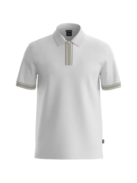 BOSS striped-trim polo shirt in mercerised cotton White 50559668