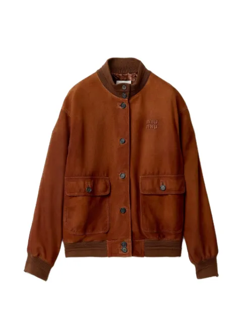 Miu Miu logo-detail suede jacket Brown MPW012SOOO19ML