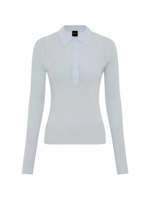 BOSS polo-collar sweater in a sheer wool blend Blue 50554607