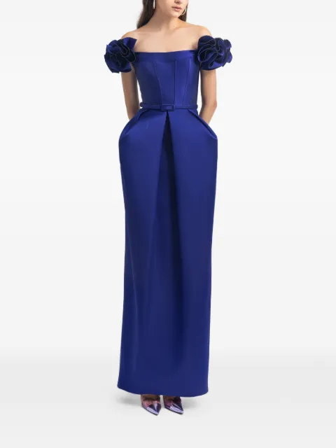 Gemy Maalouf ruffled structured maxi dress Blue GMS236997LD