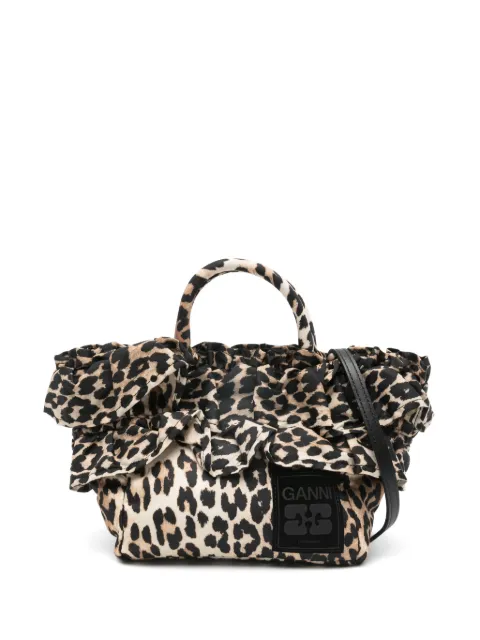 GANNI ruffled-upper leopard-print tote bag Neutrals B2040010