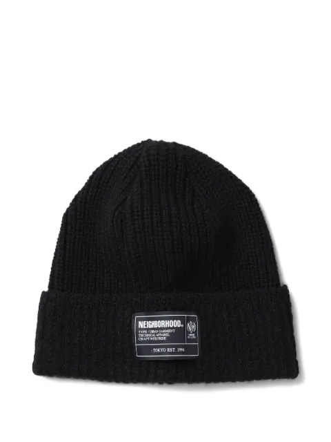 Neighborhood ribbed label beanie hat Black 252FUNHHT01