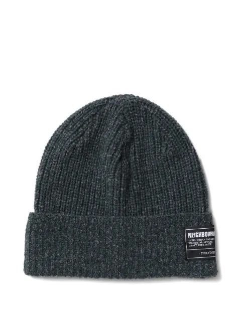 Neighborhood ribbed label beanie hat Grey 252FUNHHT01