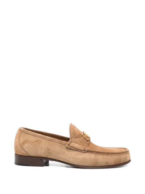 Valentino Garavani logo-plaque suede loafers Neutrals YS0J68UZM