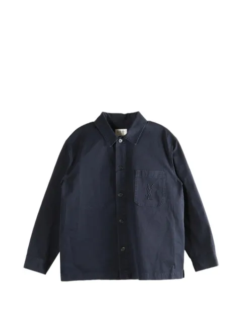 Saint Laurent Cassandre-embroidered cotton shirt Blue 861004Y04VD5109