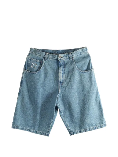 VETEMENTS logo-detail denim shorts Blue ME76DP094N1