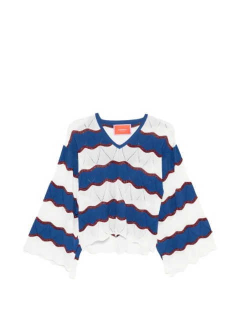 La DoubleJ wave-pattern V-neck sweater White PUL0334KNI195VA430