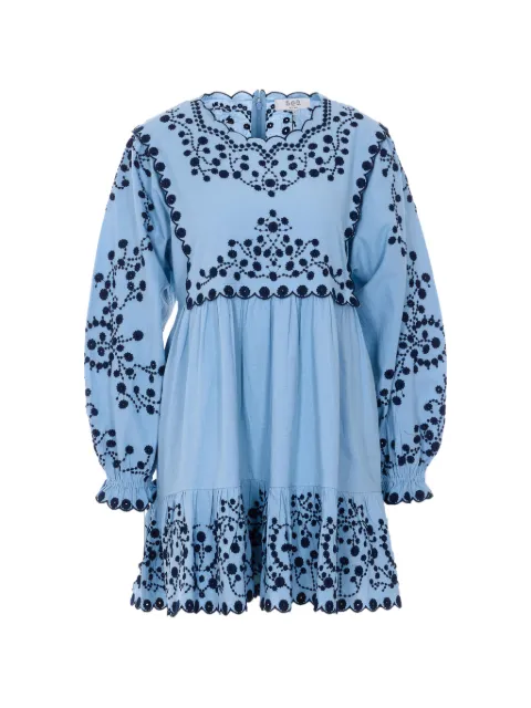 Sea embroidered long-sleeve mini dress Blue 114BLUE
