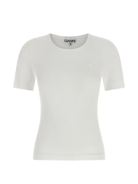 GANNI ribbed logo-embroidered T-shirt White A1050182