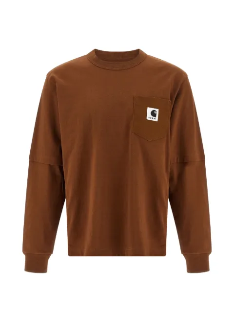 sacai x Carhartt Wip logo-patch long-sleeve T-shirt Brown 2500994S642