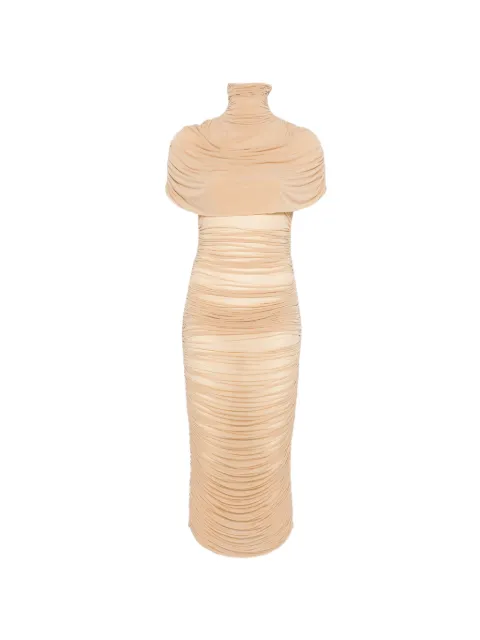 Magda Butrym cape-effect draped midi dress Neutrals 289426BEIGE
