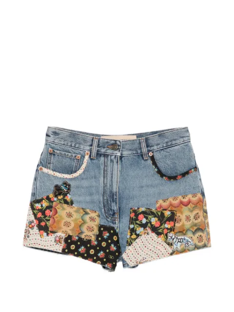 Valentino Garavani patchwork beaded-appliqué denim shorts Blue BDD2AW9YB
