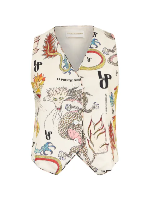 La Prestic Ouiston Lauren dragons-print gilet Neutrals PERMWJA27A