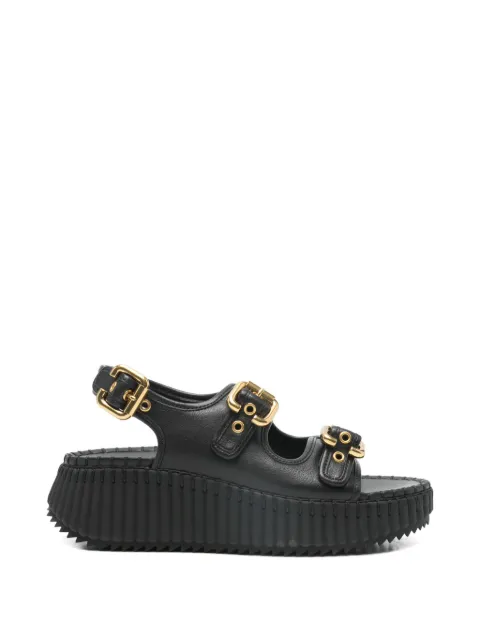 Chloé Nama buckle flatform heeled sandals Black CH26S17KSNCALFSKINTBC