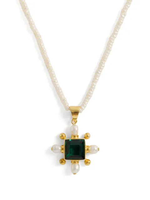 FREYA ROSE seed pearl cross pendant necklace Gold SEEDPEARLNECKLACEGREENQUARTZ