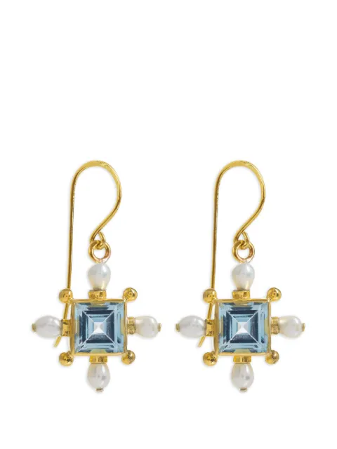 FREYA ROSE cross blue-topaz pearl earrings Gold BLUETOPAZCROSSEARRINGS