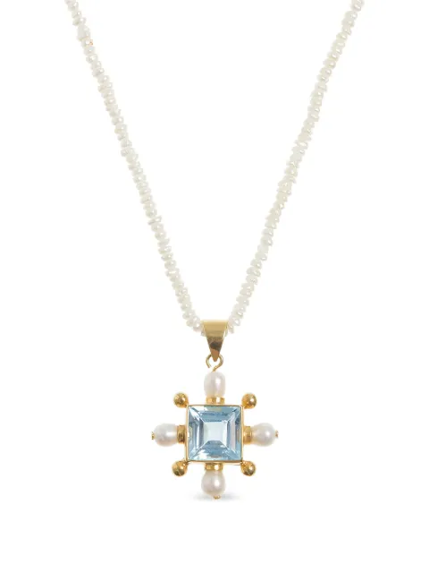 FREYA ROSE cross-pendant necklace Gold SEEDPEARLNECKLACEBLUETOPAZ