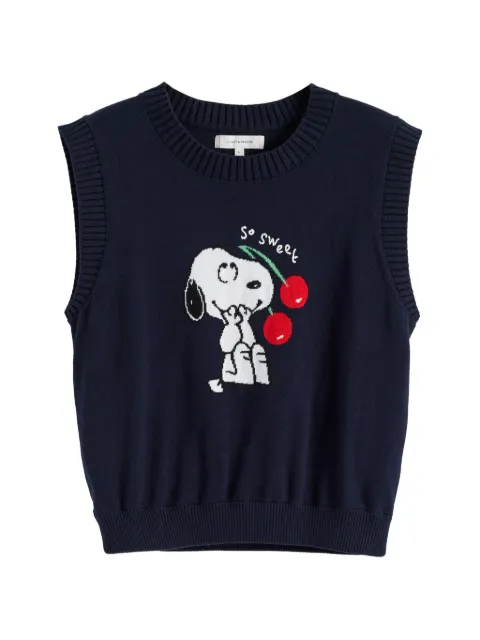 Chinti & Parker Snoopy knitted cotton tank top Blue KSS2676NAVY