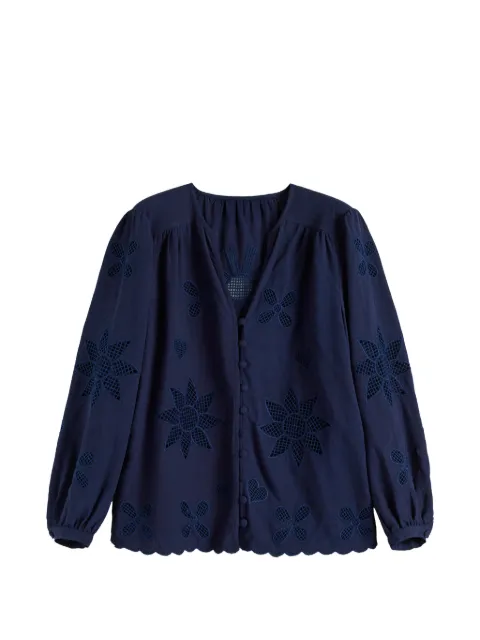 Chinti & Parker broderie V-neck shirt Blue TSS2610NAVY
