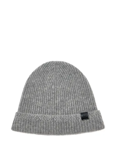 TOM FORD ribbed-knit patch hat Grey KHR006YMK119TAL