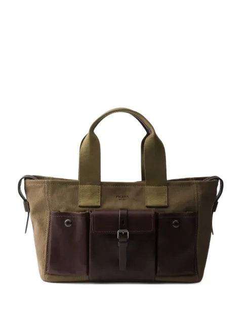 Prada Route large canvas and leather tote bag Green 1BG651VOOO2G6W