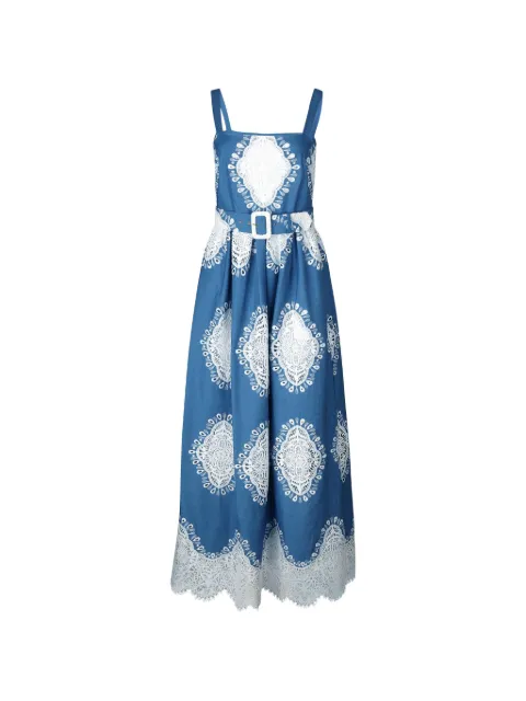 Borgo De Nor Nina lace belted maxi dress Blue NINADENIMIVORY