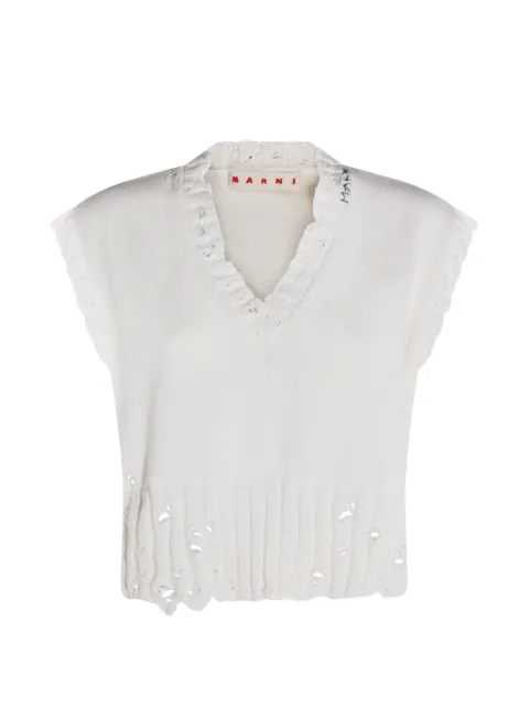 Marni V-neck distressed top White CVMD0088A0UFC65200W01