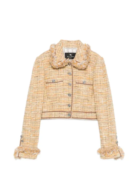 ETRO fringe-trim tweed jacket Yellow WRCA011699TJEI7