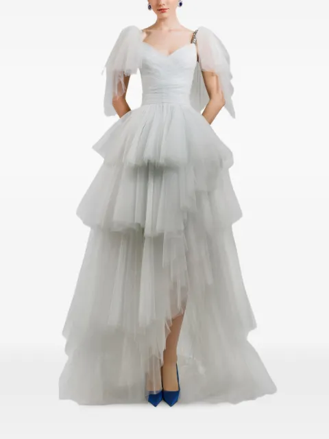Gemy Maalouf ruffled beaded straps dress White GMR247195LD