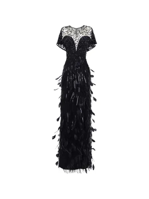 Gemy Maalouf beaded feather corset dress Black GMR247179LD