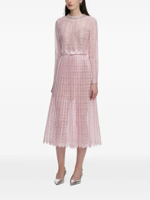 Self-Portrait lace pleated midi dress Pink RS26172MP
