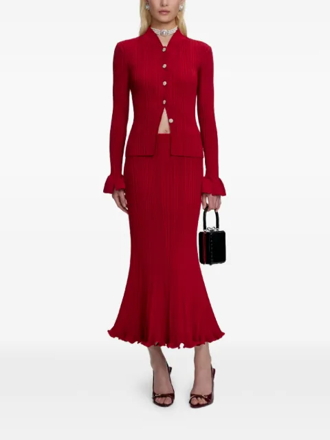 Self-Portrait ruffled midi skirt Red RS26555MSKR