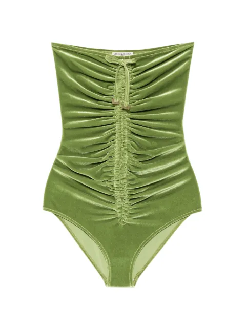 Veronique Leroy ruched velvet bodysuit Green LSW1420